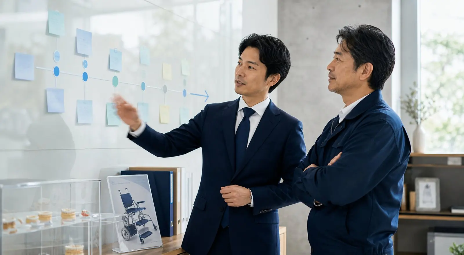 歯科技工所の承継プロセスについて打ち合わせる場面