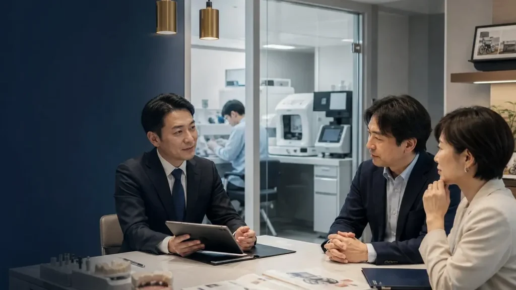 歯科技工所M&Aで技工士と工程分業の引継ぎを相談する場面