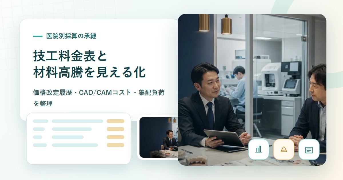 歯科技工所M&Aで技工料金表と医院別採算を確認する承継準備の場面